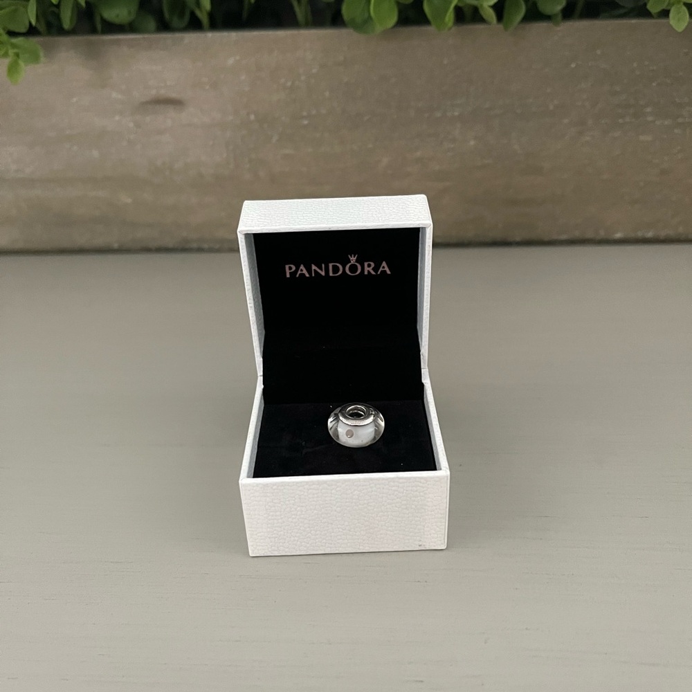 Pandora Silver and White Polka Dot Murano Charm